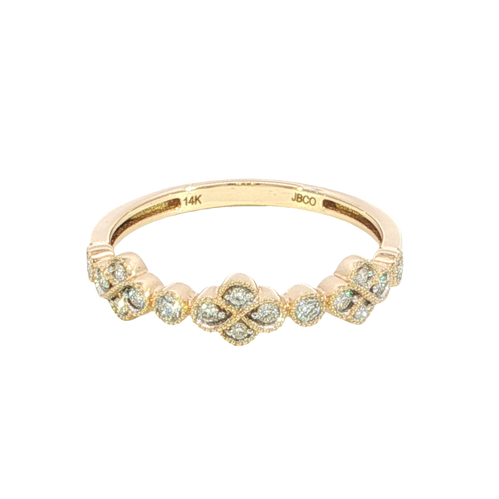 Alternating Clusters of 4 Diamond Antique Style Ring 14k Yellow Gold .16ct Total
