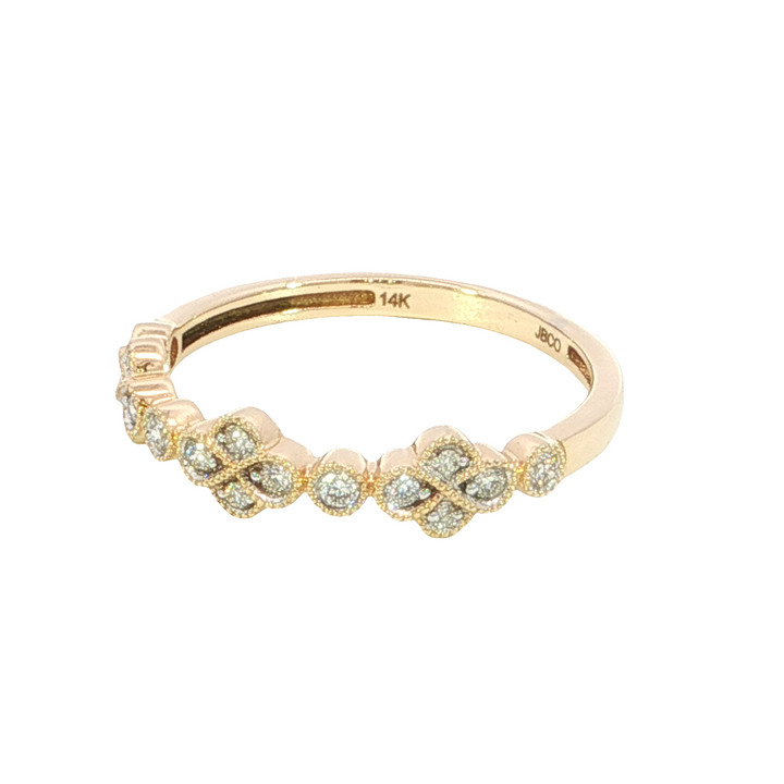 Alternating Clusters of 4 Diamond Antique Style Ring 14k Yellow Gold .16ct Total
