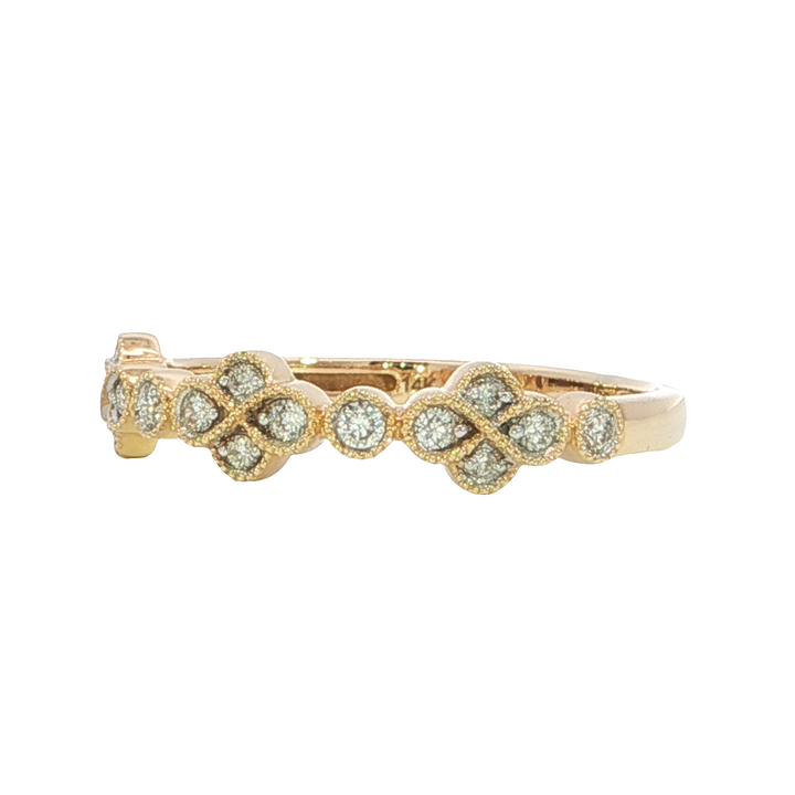 Alternating Clusters of 4 Diamond Antique Style Ring 14k Yellow Gold .16ct Total