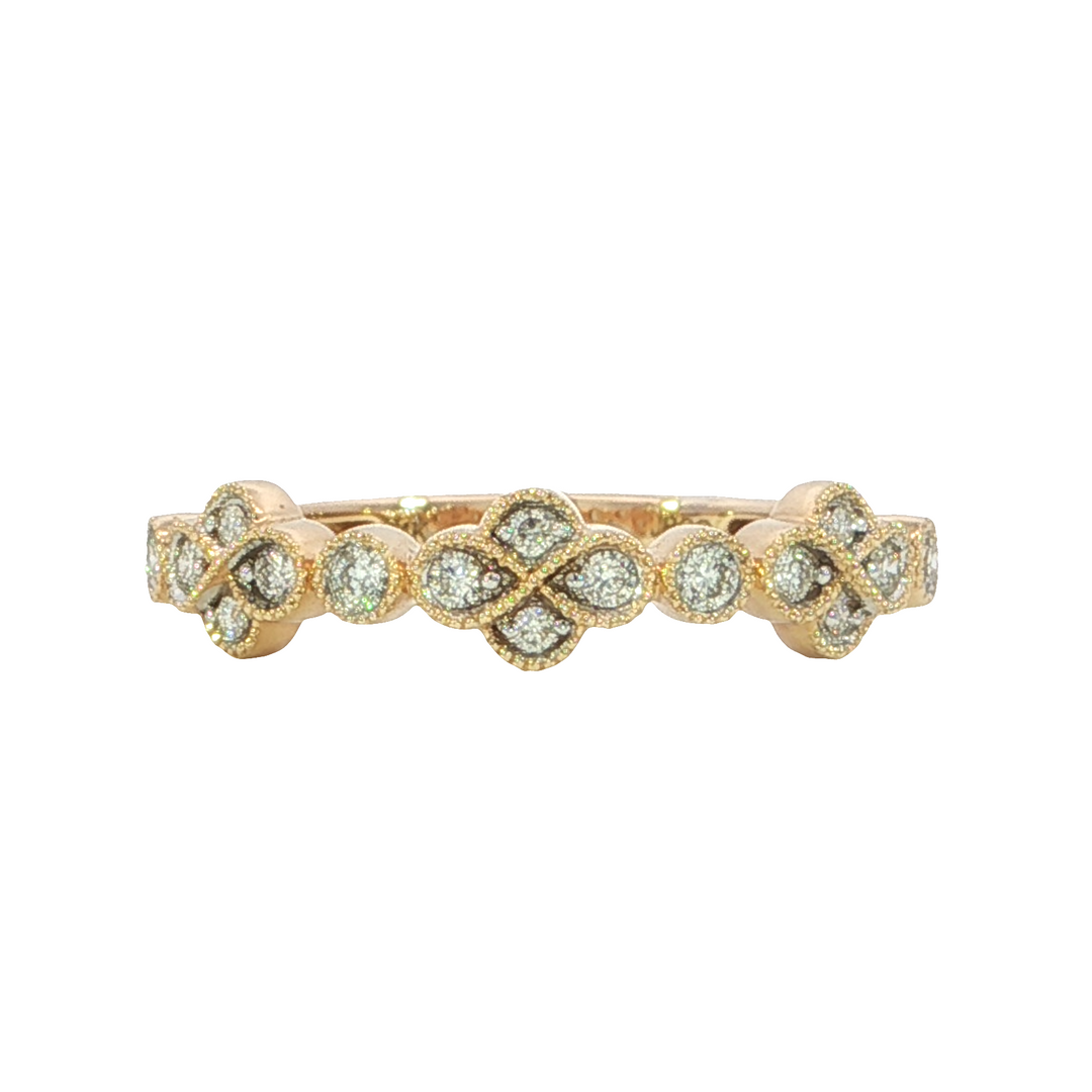 Alternating Clusters of 4 Diamond Antique Style Ring 14k Yellow Gold .16ct Total