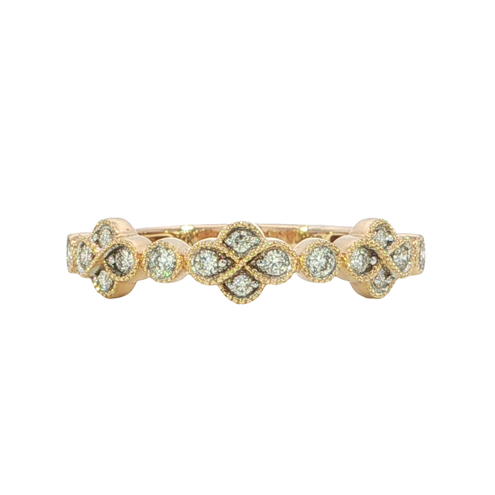 Alternating Clusters of 4 Diamond Antique Style Ring 14k Yellow Gold .16ct Total