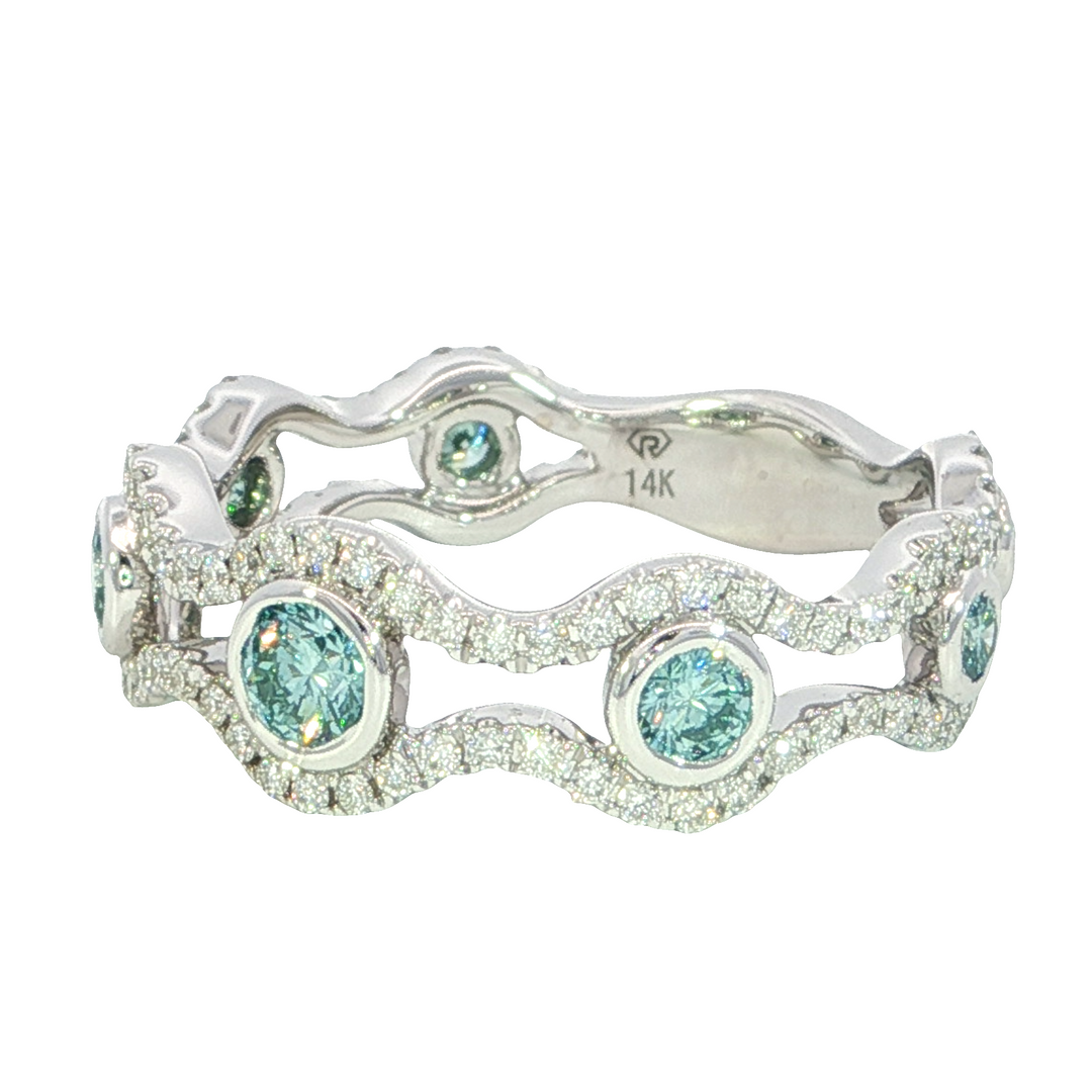 Diamond Geometric Style Ring 14k White Gold .87ct Total