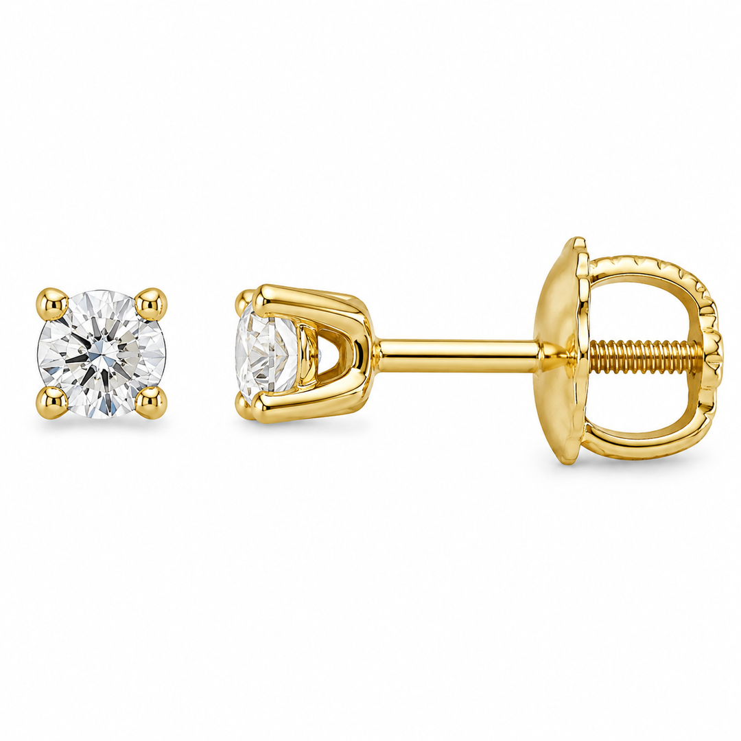 14k Yellow Gold Child's 4 Prong Stud .02ct Total Natural Diamond Earrings