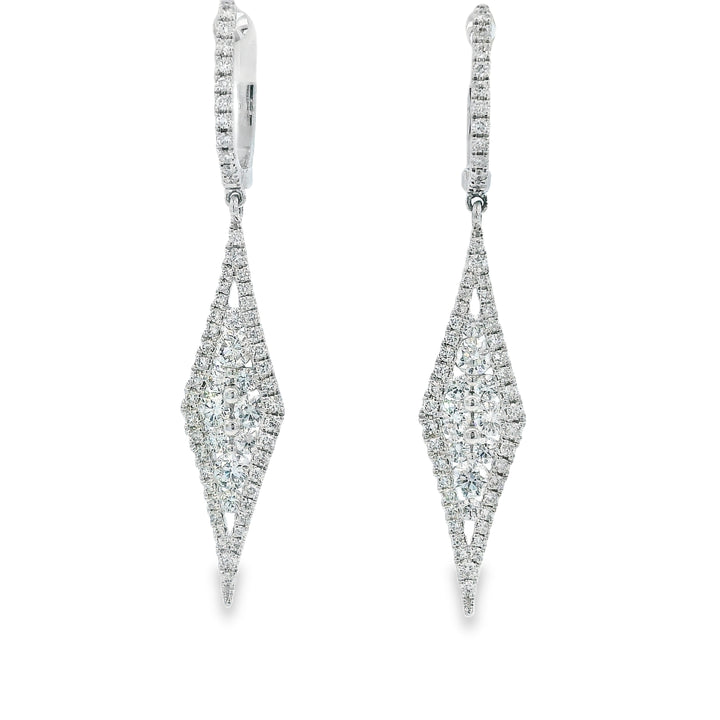 14k White Gold Elongated Diamond Shaped Drop 1.27ct Total Natural Diamond Earrings