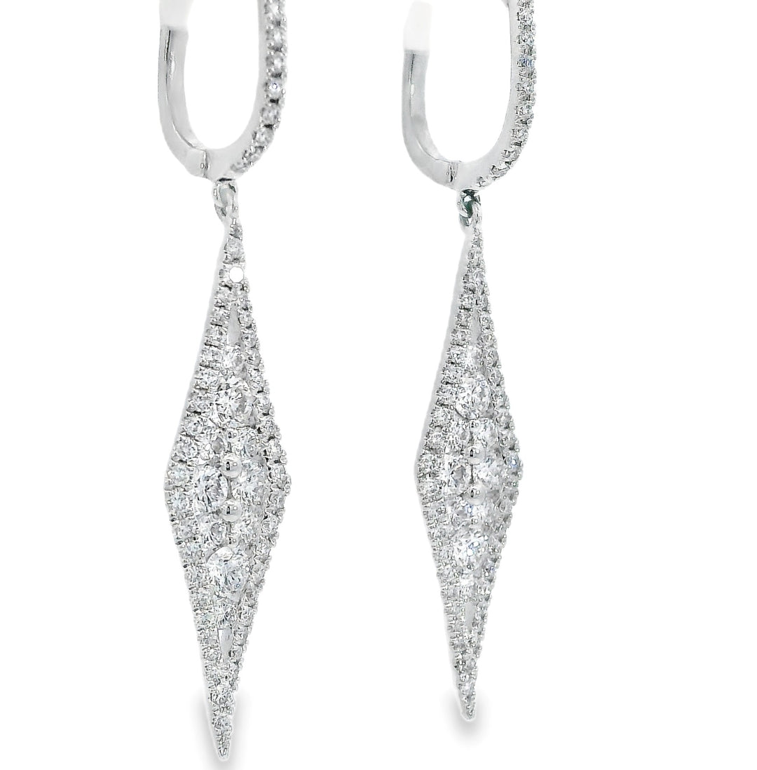 14k White Gold Elongated Diamond Shaped Drop 1.27ct Total Natural Diamond Earrings