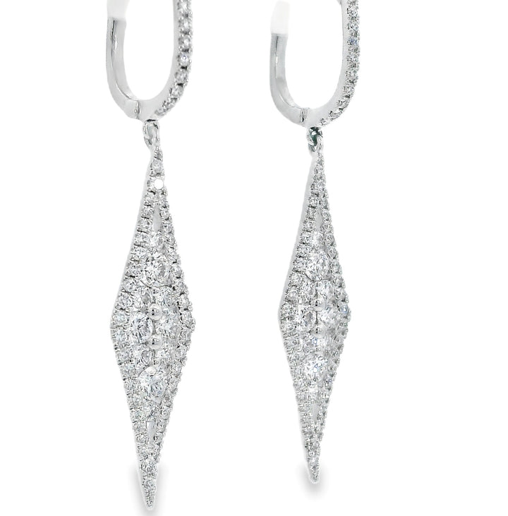 14k White Gold Elongated Diamond Shaped Drop 1.27ct Total Natural Diamond Earrings