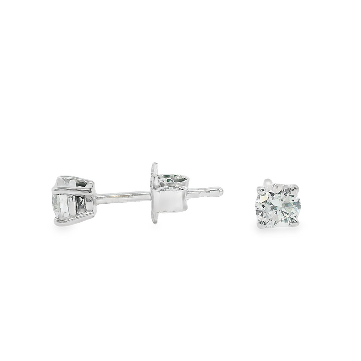 14k White Gold 4 Prong Stud .26CT Total Natural Diamond Earrings