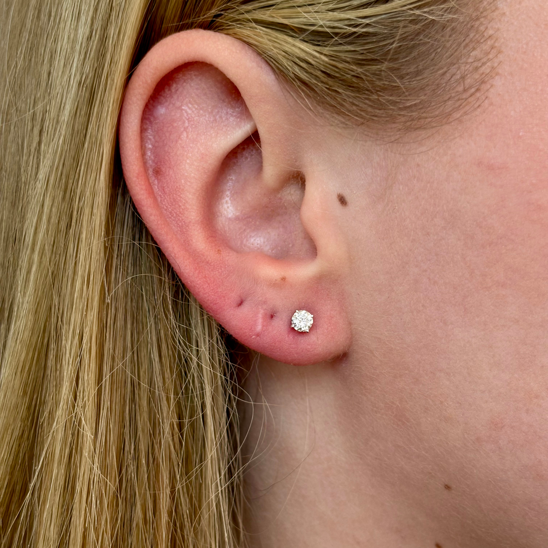 14k White Gold G Color, I2 Clarity 4 Prong Stud .40ct Total Natural Diamond Earrings