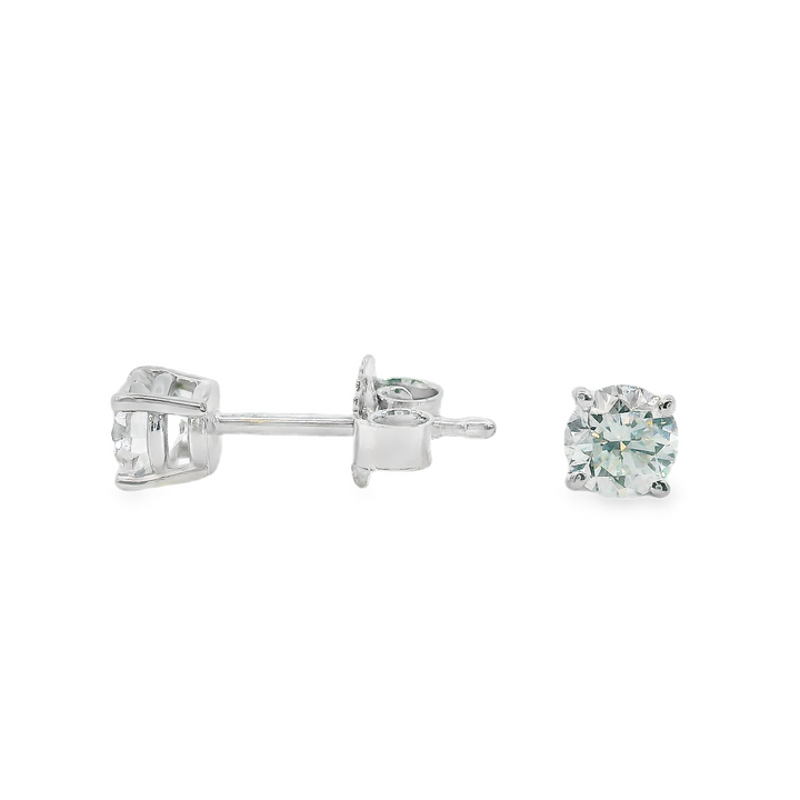 14k White Gold G Color, I2 Clarity 4 Prong Stud .40ct Total Natural Diamond Earrings