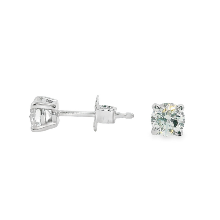 14k White Gold G Color, I2 Clarity 4 Prong Stud .50ct Total Natural Diamond Earrings