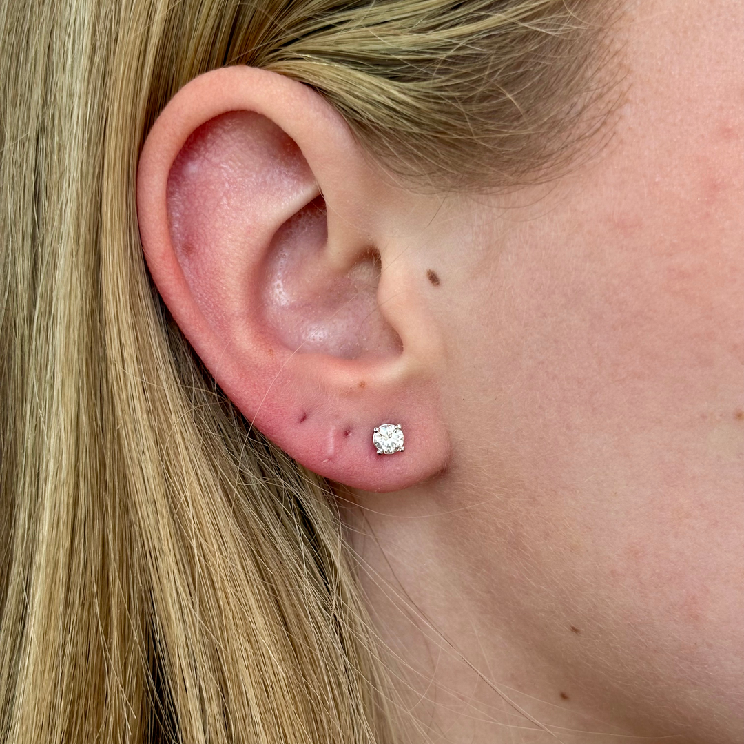 14k White Gold G Color, I2 Clarity 4 Prong Stud .50ct Total Natural Diamond Earrings