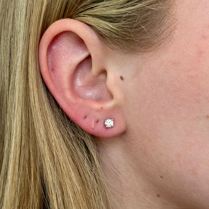 14k White Gold G Color, I2 Clarity 4 Prong Stud .50ct Total Natural Diamond Earrings