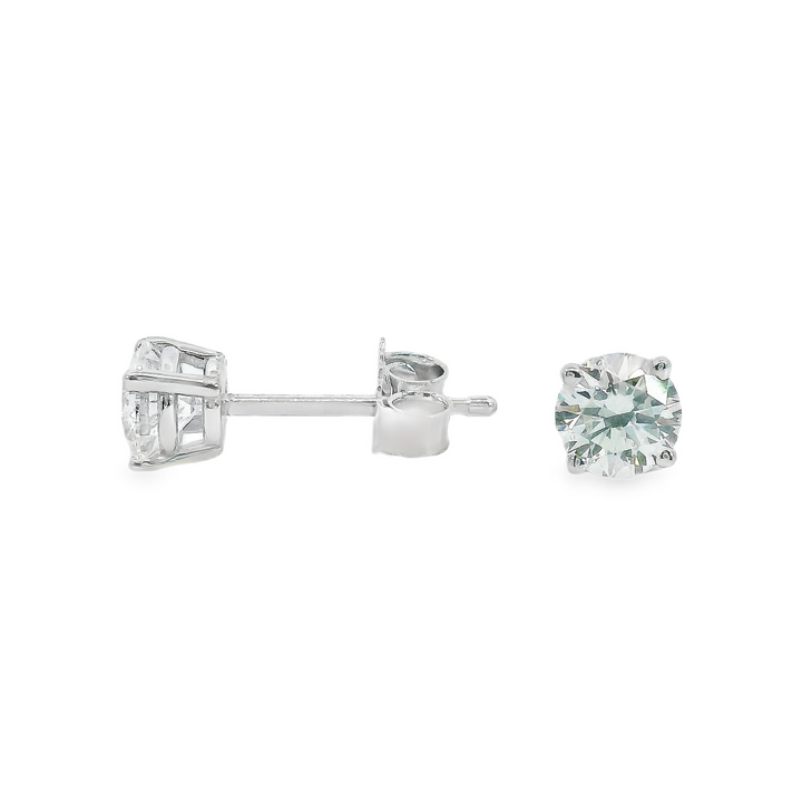 14k White Gold G Color, I2 Clarity 4 Prong Stud .60ct Total Natural Diamond Earrings