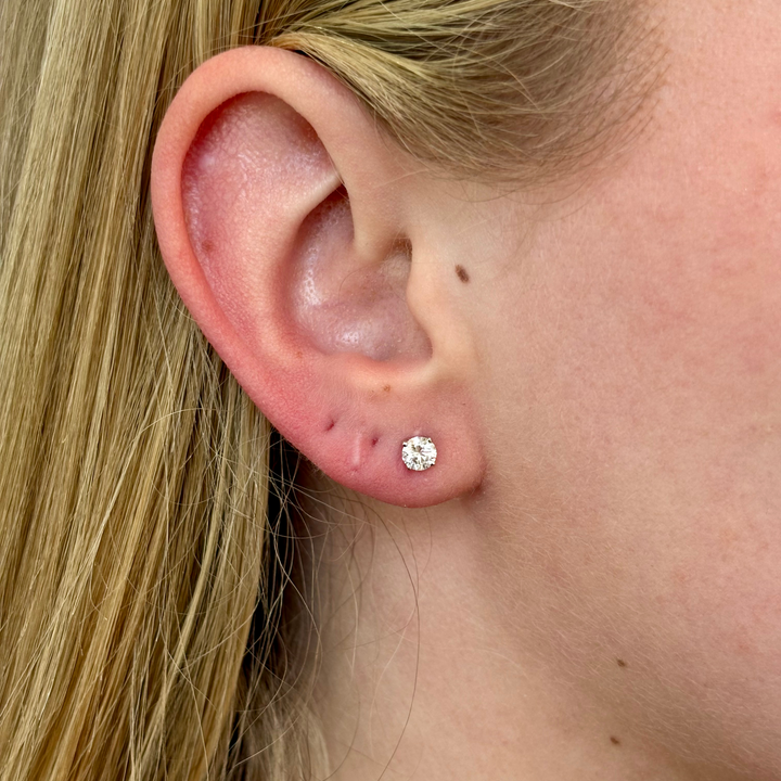 14k White Gold G Color, I2 Clarity 4 Prong Stud .60ct Total Natural Diamond Earrings