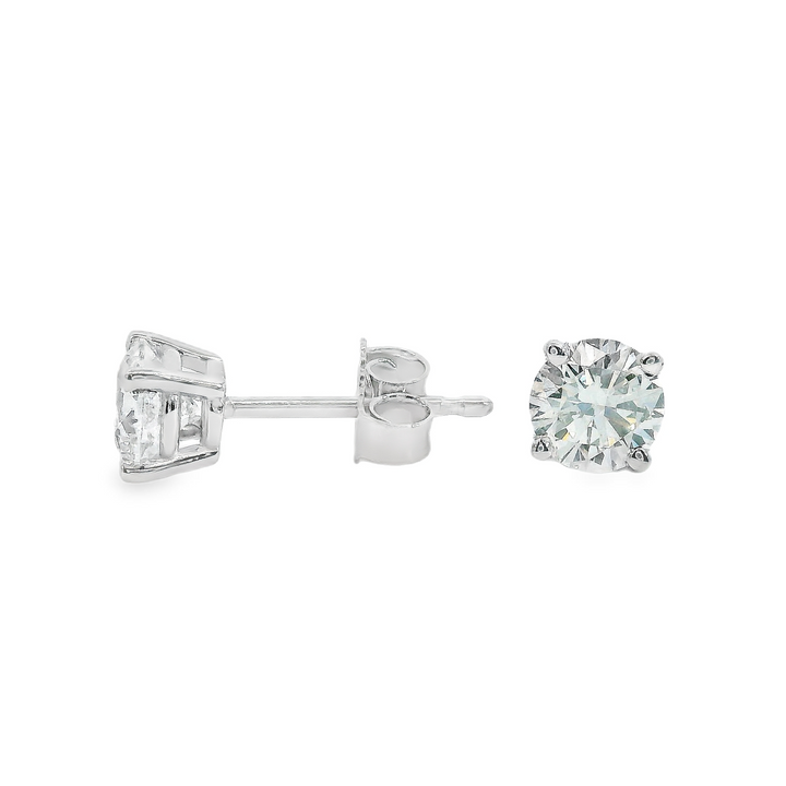 14k White Gold G Color, I2 Clarity 4 Prong Stud .75ct Total Natural Diamond Earrings