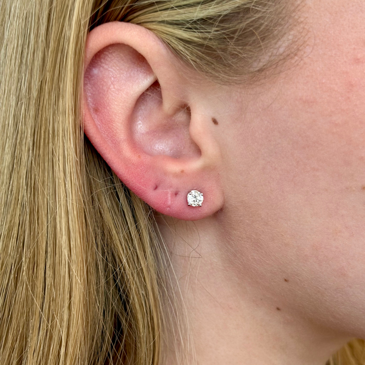 14k White Gold G Color, I2 Clarity 4 Prong Stud .75ct Total Natural Diamond Earrings