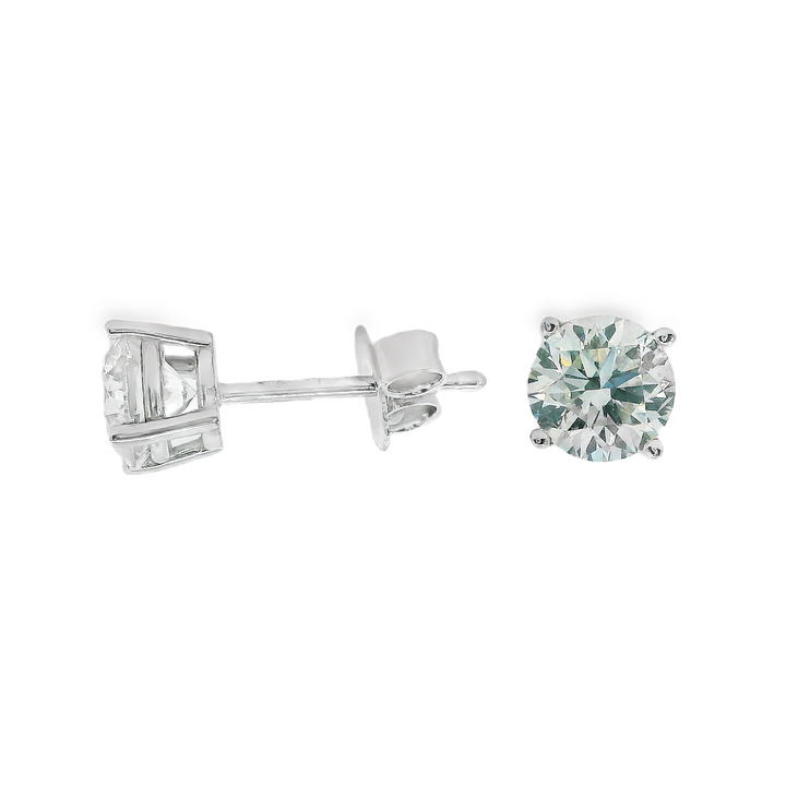 14k White Gold G Color, I2 Clarity 4 Prong Stud 1.0ct Total Natural Diamond Earrings