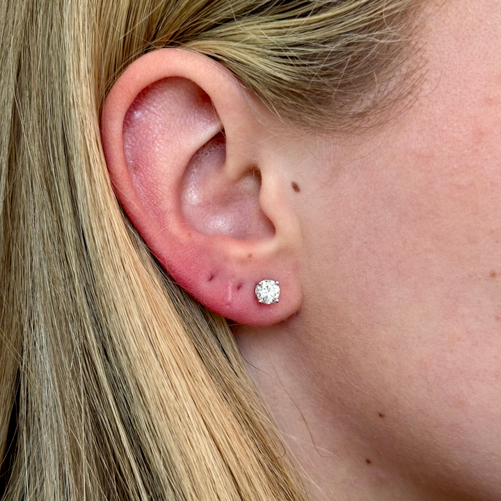 14k White Gold G Color, I2 Clarity 4 Prong Stud 1.0ct Total Natural Diamond Earrings