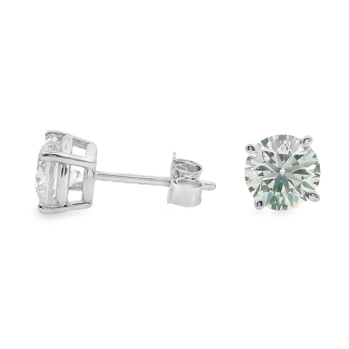 14k White Gold G Color, I2 Clarity 4 Prong Stud 1.50ct Total Natural Diamond Earrings