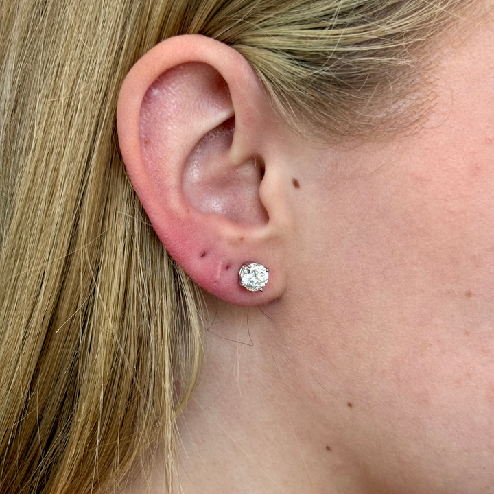 14k White Gold G Color, I2 Clarity 4 Prong Stud 2.00ct Total Natural Diamond Earrings