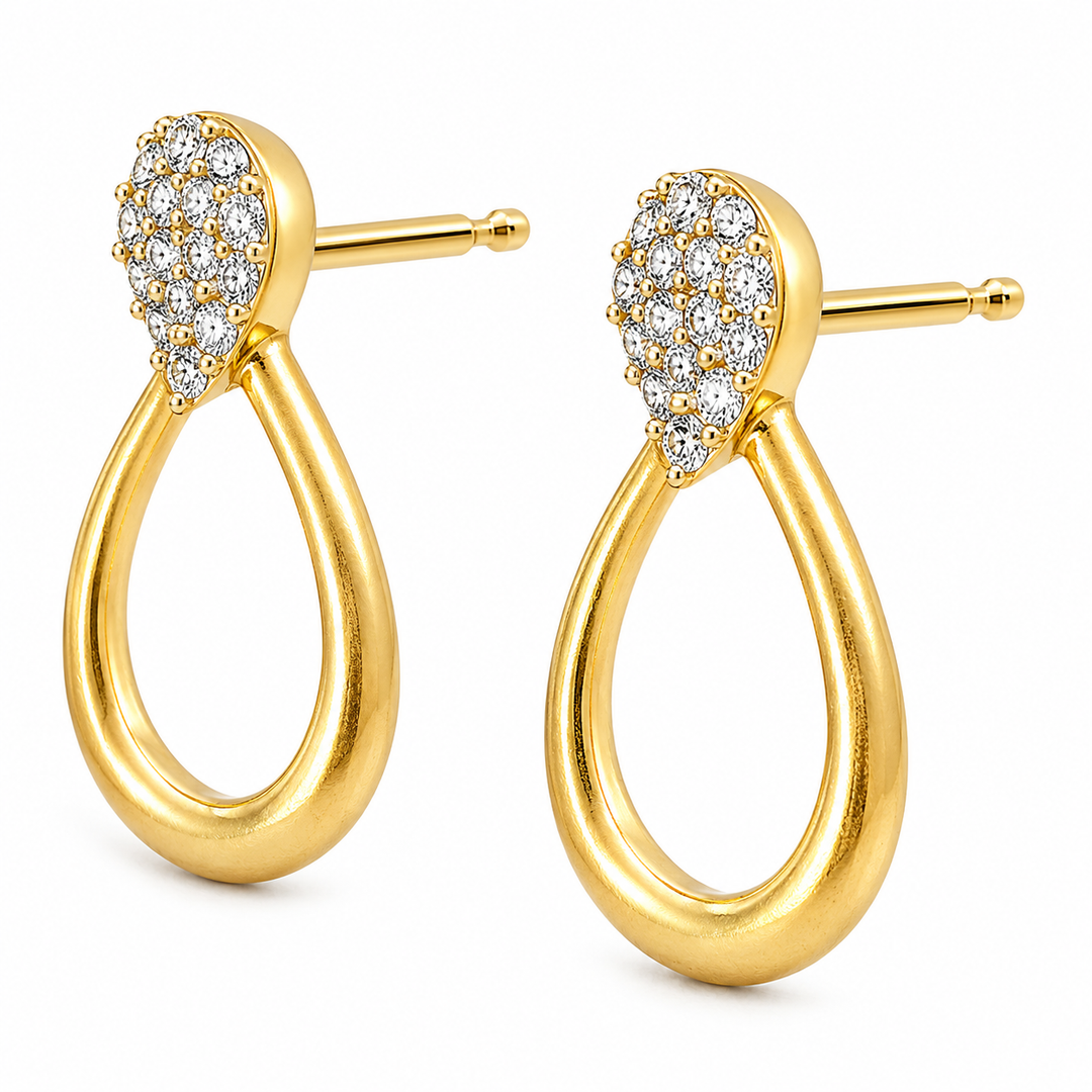 14k Yellow Gold Open Loop Drop .06ct Total Natural Diamond Earrings