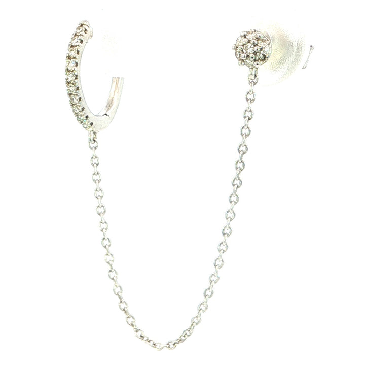 Sterling Silver Connected Stud & Hoop Contemporary .16 ct Total Natural Diamond Earrings
