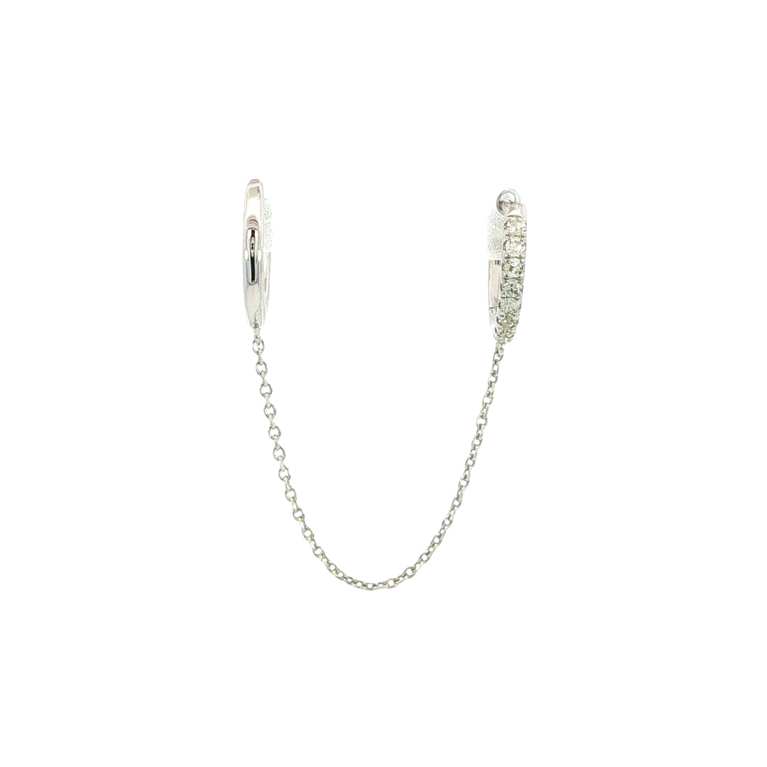 Sterling Silver Chain Connected Hoop & Hoop Contemporary .13 Total Natural Diamond Earrings