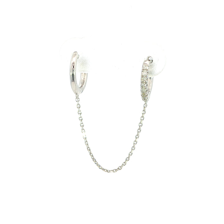 Sterling Silver Chain Connected Hoop & Hoop Contemporary .13 Total Natural Diamond Earrings