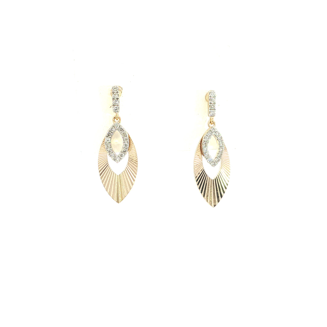 14k Yellow Gold Open Marquise Shape Drop .15ct Total Natural Diamond Earrings