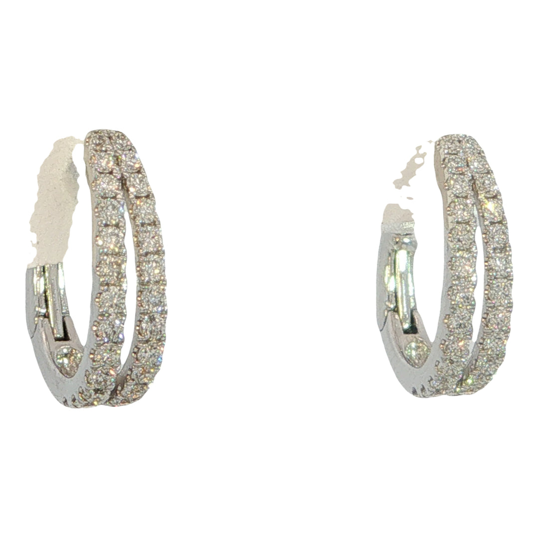 14k White Gold Double Row Hoop .35ct Total Natural Diamond Earrings