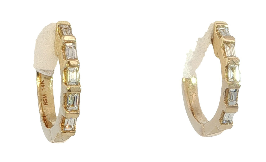 14k Yellow Gold Baguette Diamond Hoop .17ct Total Natural Diamond Earrings