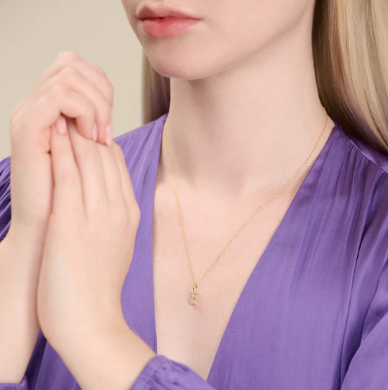 Initial E Sterling Silver Yellow Gold Lab Grown Diamond Pendant