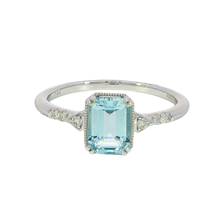 14k White Gold Emerald Cut Aquamarine Ring