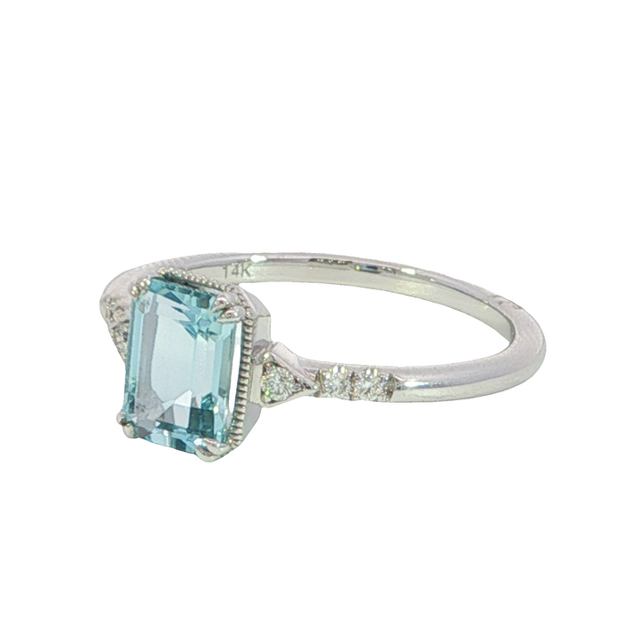 14k White Gold Emerald Cut Aquamarine Ring