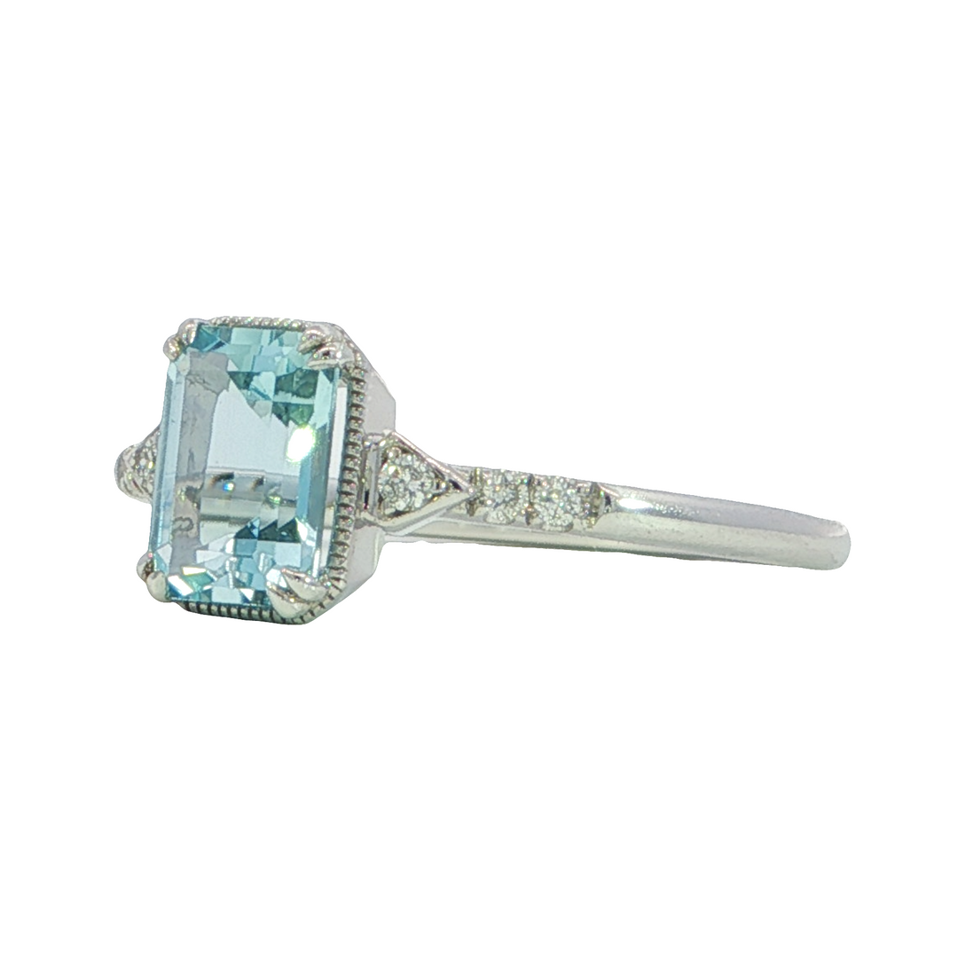 14k White Gold Emerald Cut Aquamarine Ring