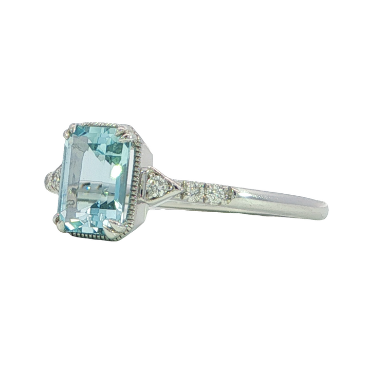 14k White Gold Emerald Cut Aquamarine Ring
