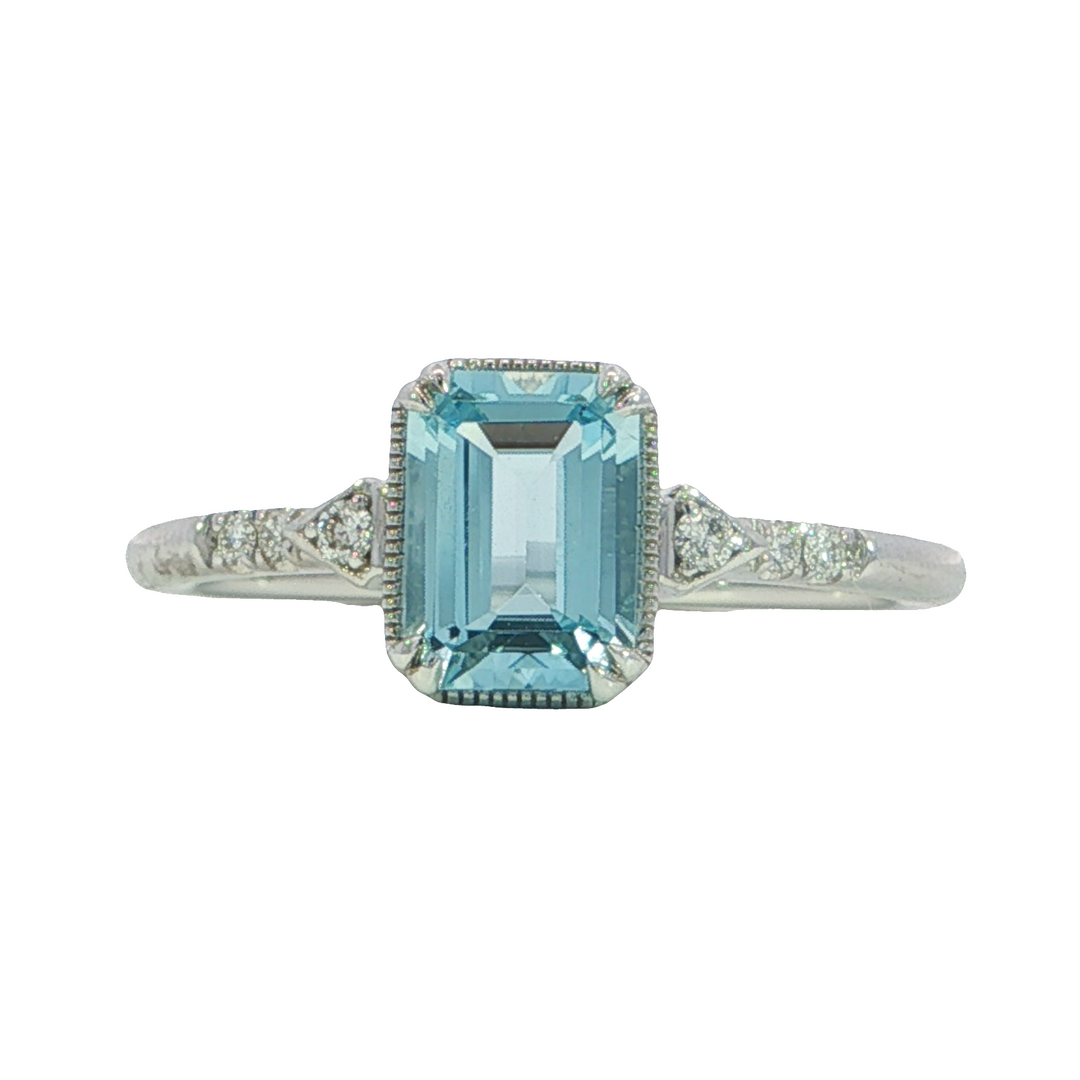 14k White Gold Emerald Cut Aquamarine Ring