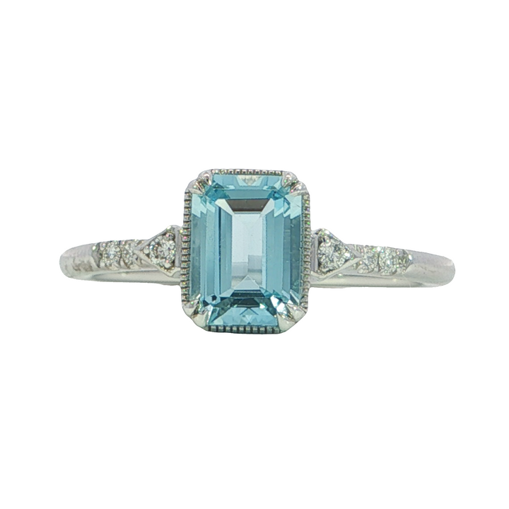 14k White Gold Emerald Cut Aquamarine Ring