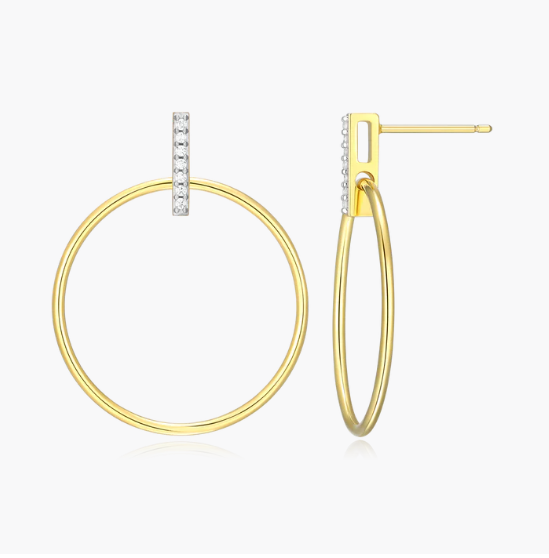Circle Yellow Plated Yellow Gold Lab Grown Diamond Earrings