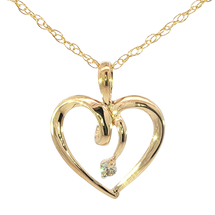 Open Heart Diamond Pendant, 14k Yellow Gold