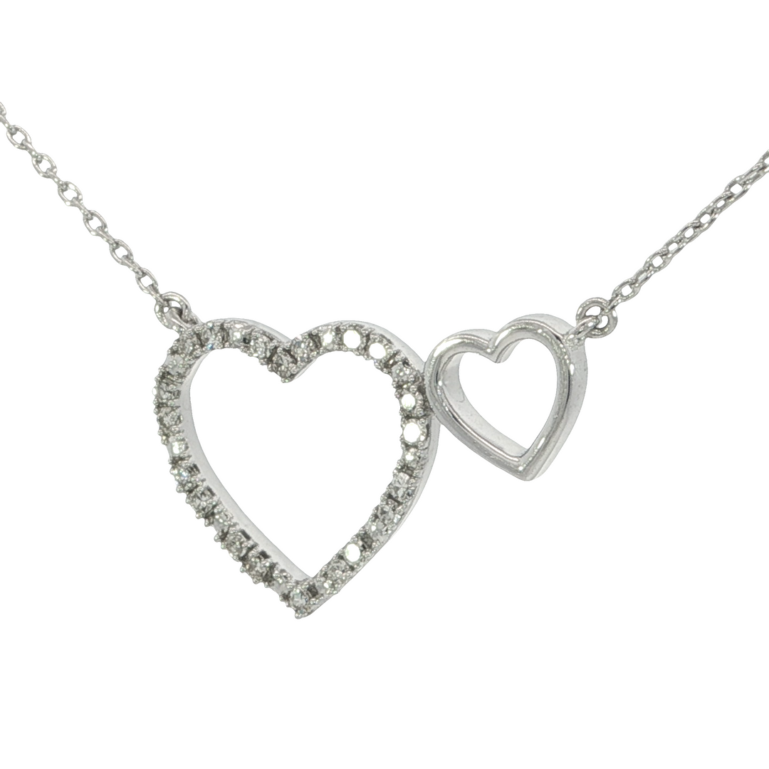 Double Heart Diamond Necklace, Sterling Silver