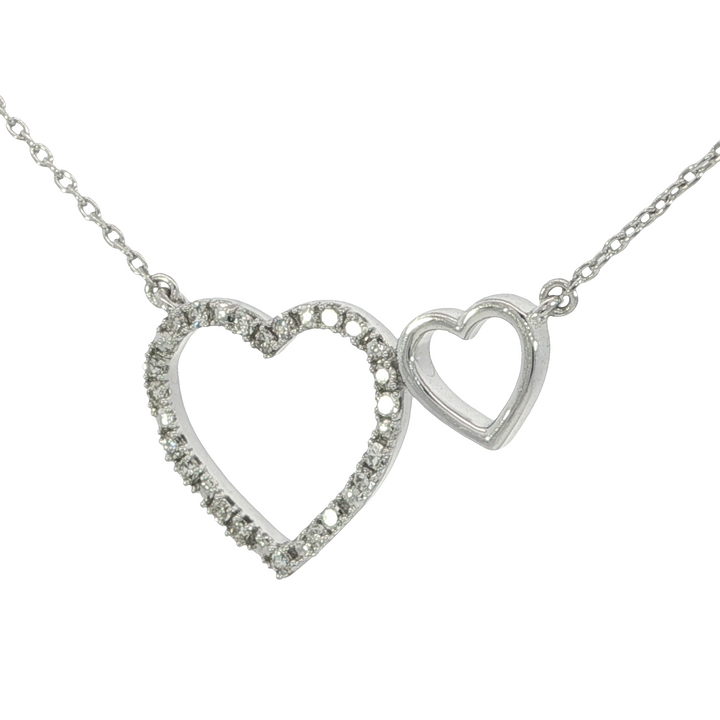 Double Heart Diamond Necklace, Sterling Silver