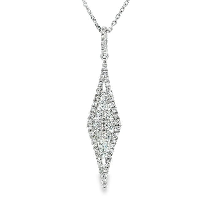 Elongated Diamond Drop Pendant, 14k White Gold