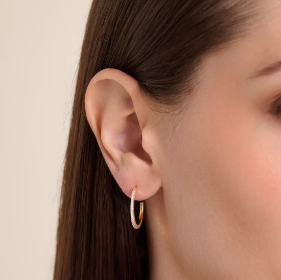 Hoop Sterling & 14k Yellow Gold Plated Lab Grown Diamond Earrings