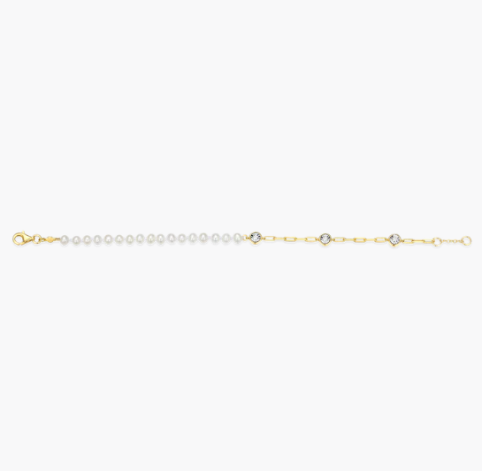 Pearl Station Sterling & 14k Yellow Gold Plated Lab Grown Diamond Bracelet