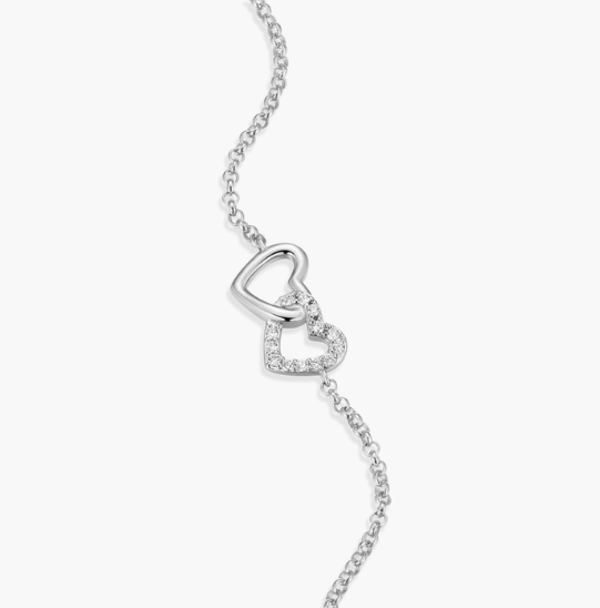 Double Heart Sterling Silver 925 Purity Lab Grown Diamond Bracelet