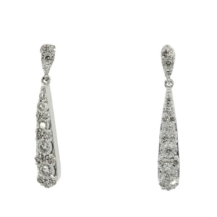 14k White Gold Teardrop Drop .27ct Total Natural Diamond Earrings