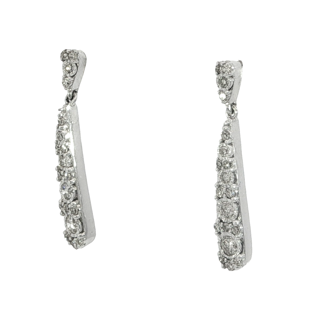 14k White Gold Teardrop Drop .27ct Total Natural Diamond Earrings