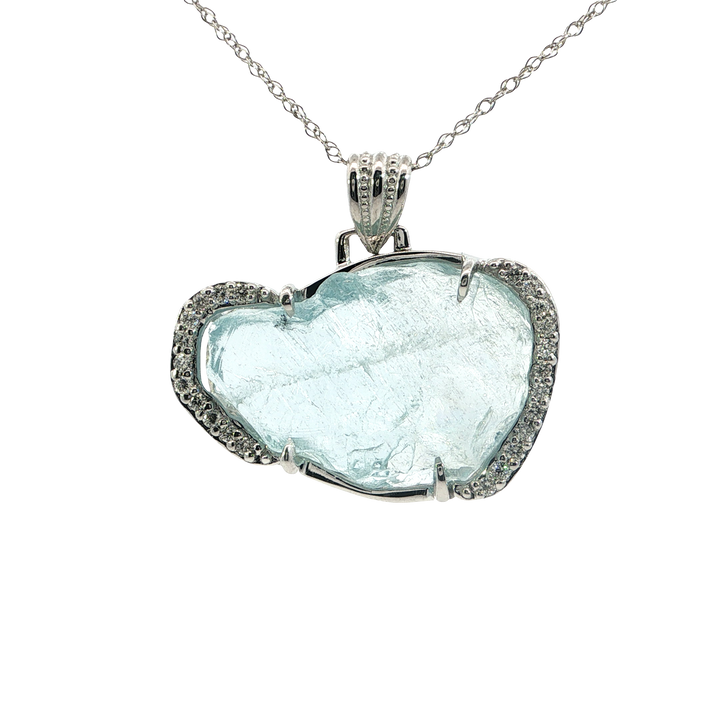 14k White Gold Freeform Aquamarine Free Form Pendant