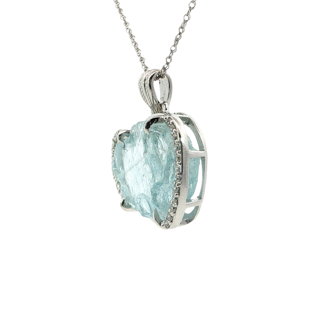 14k White Gold Freeform Aquamarine Free Form Pendant
